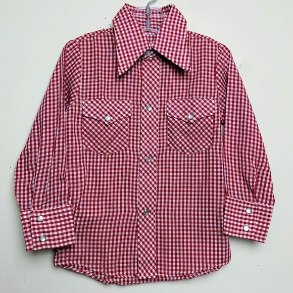 The Unbranded Brand Other - Vintage 70s Gingham Western Pearl Snap Boys Plaid Button Down‎ Shirt Size 4
